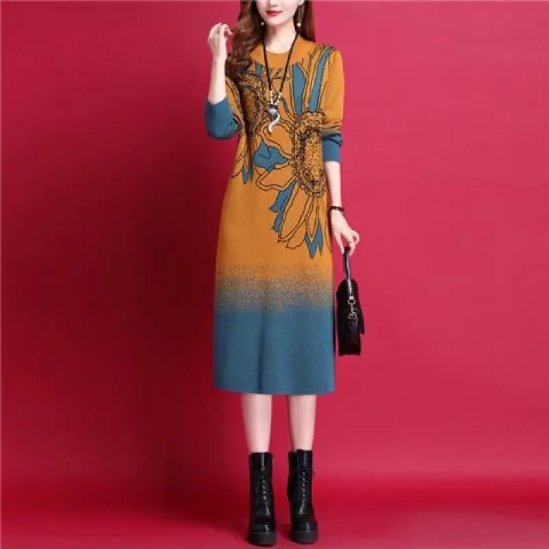 High Quality Sweater Knitted Dress Middle-Aged Mother's Elegant Long Sleeved Dress Noble Lady Fashion Printed Woolen Dress Z4655
High Quality Sweater Knitted Dress Middle-Aged Mother's Elegant Long Sleeved Dress Noble Lady Fashion Printed Woolen Dress Z4655