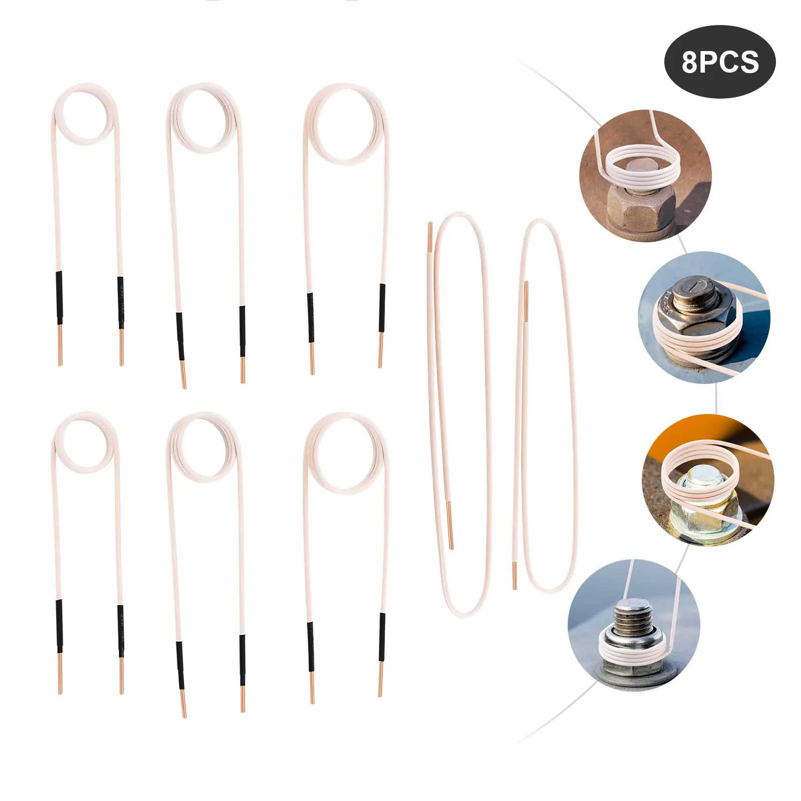 8 Pcs Heating Coil with Copper Wire and White Wax Tube, Induction Heater Coil, Heat Resistant up to 700℃, for Metal Processing 
8 Pcs Heating Coil with Copper Wire and White Wax Tube, Induction Heater Coil, Heat Resistant up to 700℃, for Metal Processing