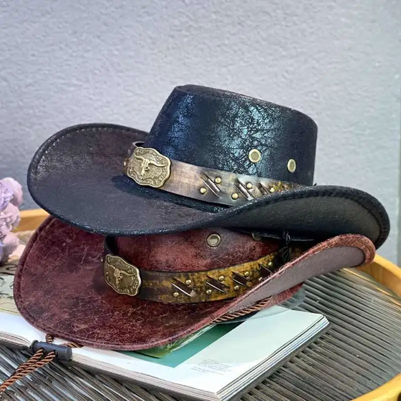 Bull Head Imitation Leather Western Cowboy For Men Women, Spring Autumn Outdoor Travel Sun Shading And Mountaineering Hat, Jazz
Bull Head Imitation Leather Western Cowboy For Men Women, Spring Autumn Outdoor Travel Sun Shading And Mountaineering Hat, Jazz
