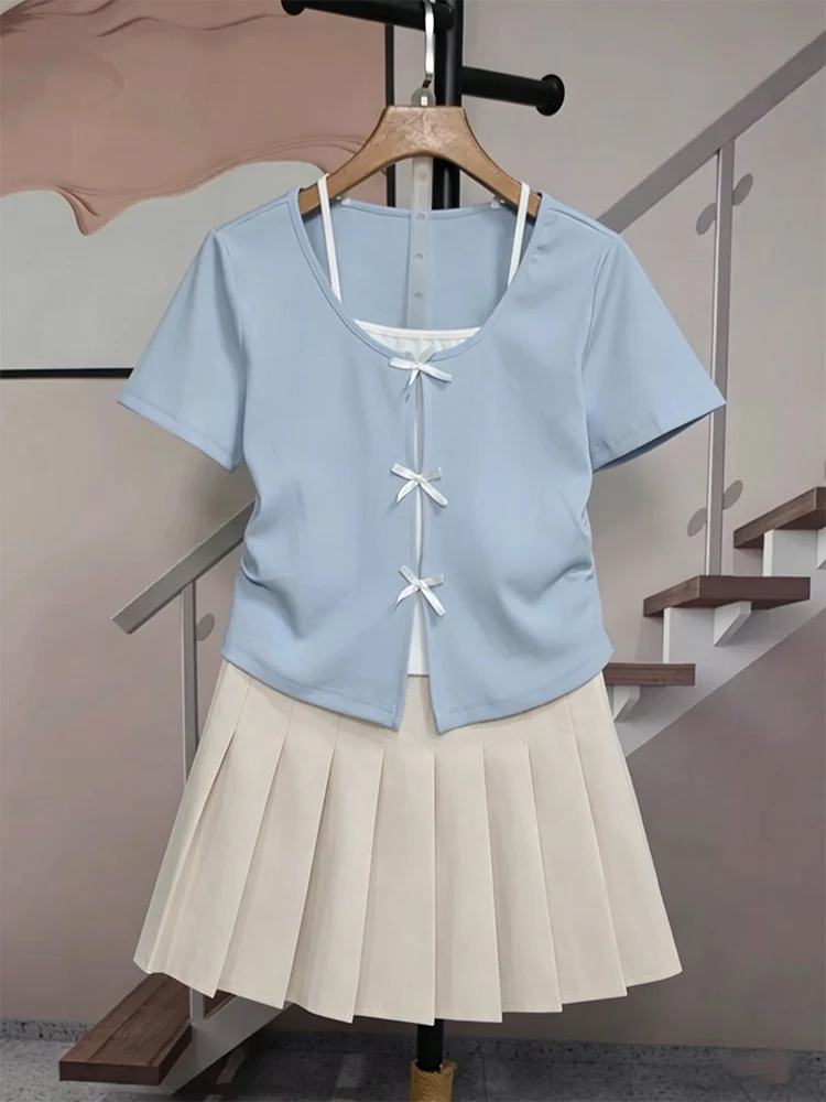 Summer Fashion Sweet And Spicy Girl Outfit Set Women's Knot Short Sleeve T-Shirt with High Waist Pleated Skirt Two ...
Summer Fashion Sweet And Spicy Girl Outfit Set Women's Knot Short Sleeve T-Shirt with High Waist Pleated Skirt Two ...