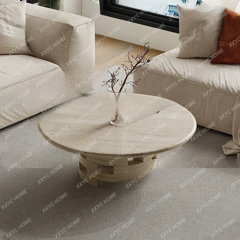 Natural travertine coffee table living room household round small tea table retro luxury stone creative low table
Natural travertine coffee table living room household round small tea table retro luxury stone creative low table