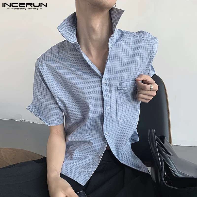 INCERUN Short Sleeve Tops Fashion Lapel Plaid Shirts Men Shirts Casual Tee Streetwear Men's Clothing Oversize Shirt Summer
INCERUN Short Sleeve Tops Fashion Lapel Plaid Shirts Men Shirts Casual Tee Streetwear Men's Clothing Oversize Shirt Summer