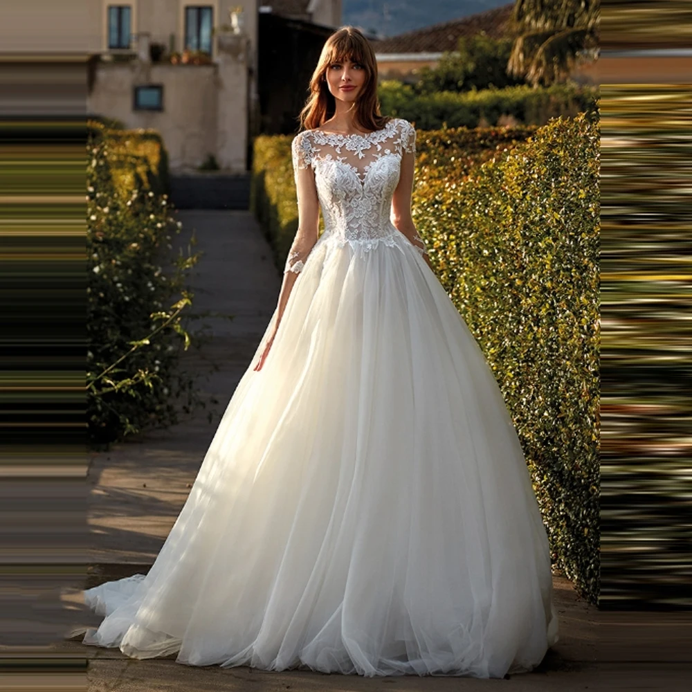 Lace Long Sleeves Tulle Women Wedding Dresses Sweetheart Collar A-Line Bride Gowns Princess Banquet Vestidos De Novia Customized
Lace Long Sleeves Tulle Women Wedding Dresses Sweetheart Collar A-Line Bride Gowns Princess Banquet Vestidos De Novia Customized