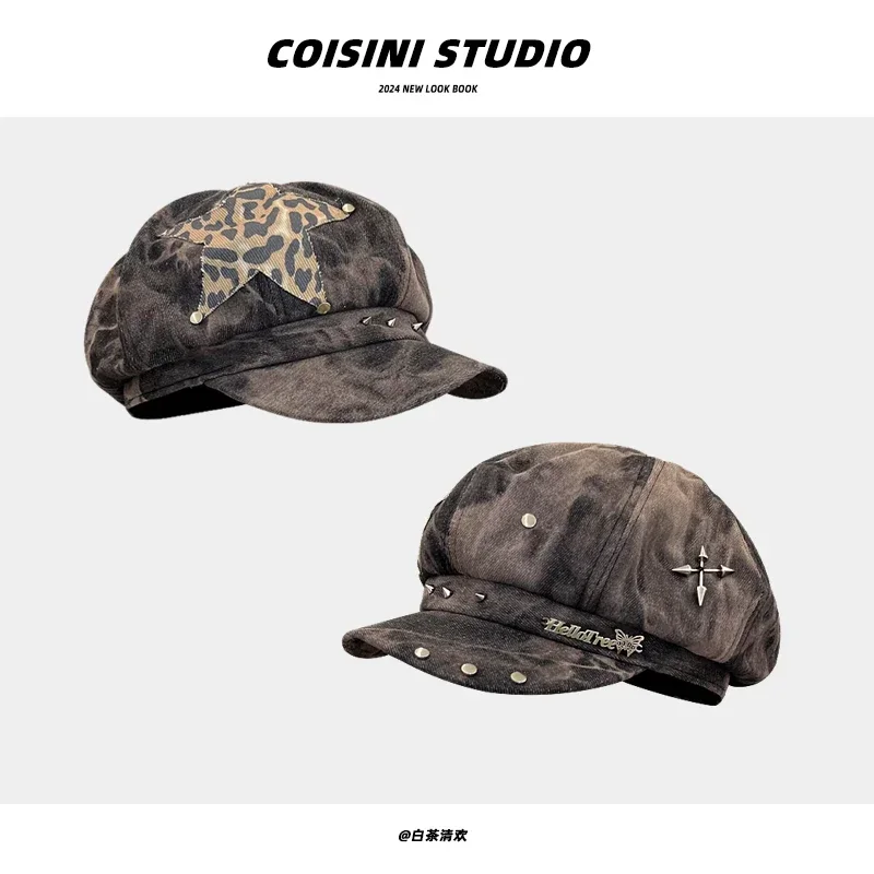 Y2K персонализированный берет с заклепками для женщин, подходит для весенней и осенней моды, многофункциональная винтажная кепка газетчика с принтом тай-дай
Y2K персонализированный берет с заклепками для женщин, подходит для весенней и осенней моды, многофункциональная винтажная кепка газетчика с принтом тай-дай