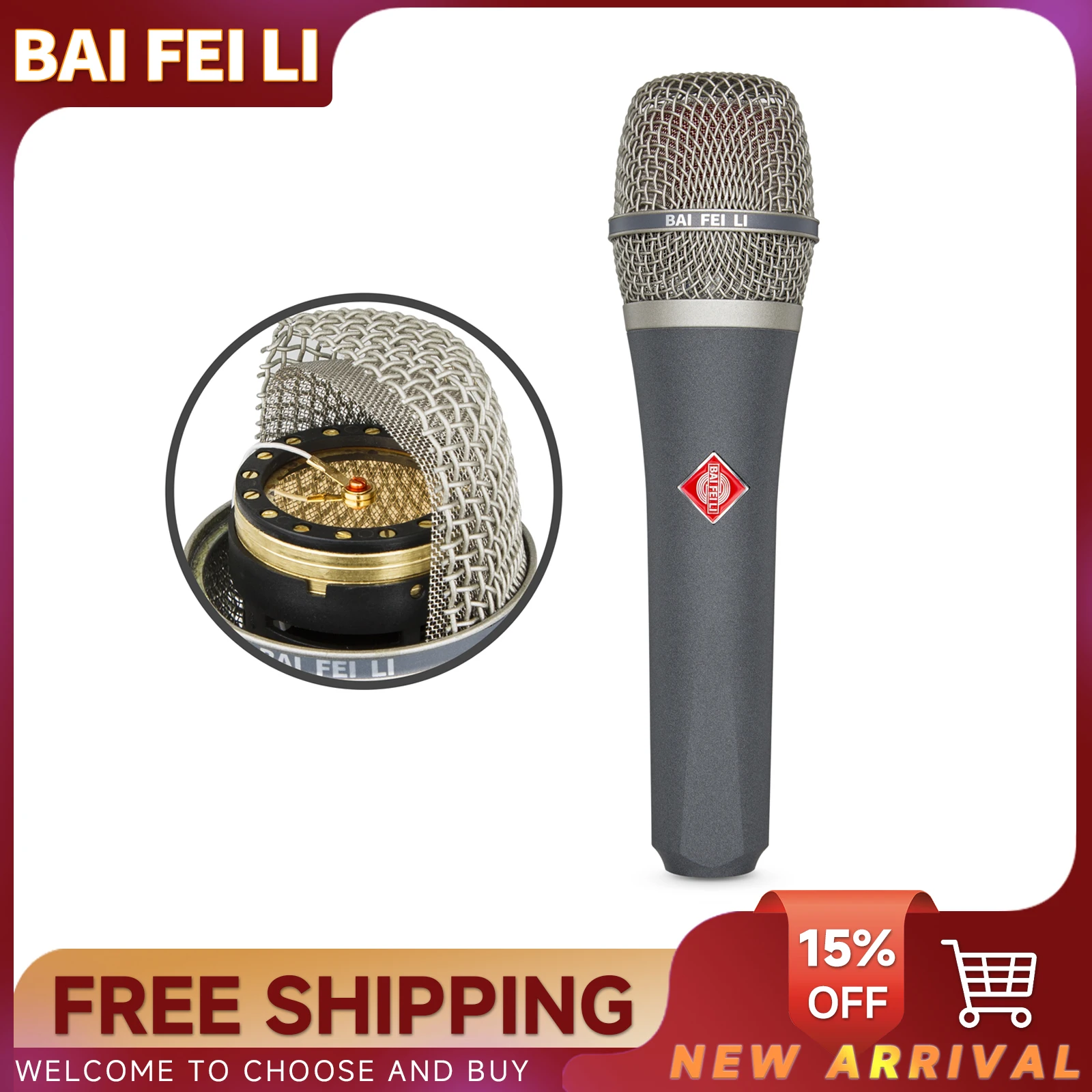 BAIFEILI M80 Professional Condenser Microphone With Cardioid 34mm Large Diaphragm Capsule for Studio Recording Live Performances
BAIFEILI M80 Professional Condenser Microphone With Cardioid 34mm Large Diaphragm Capsule for Studio Recording Live Performances