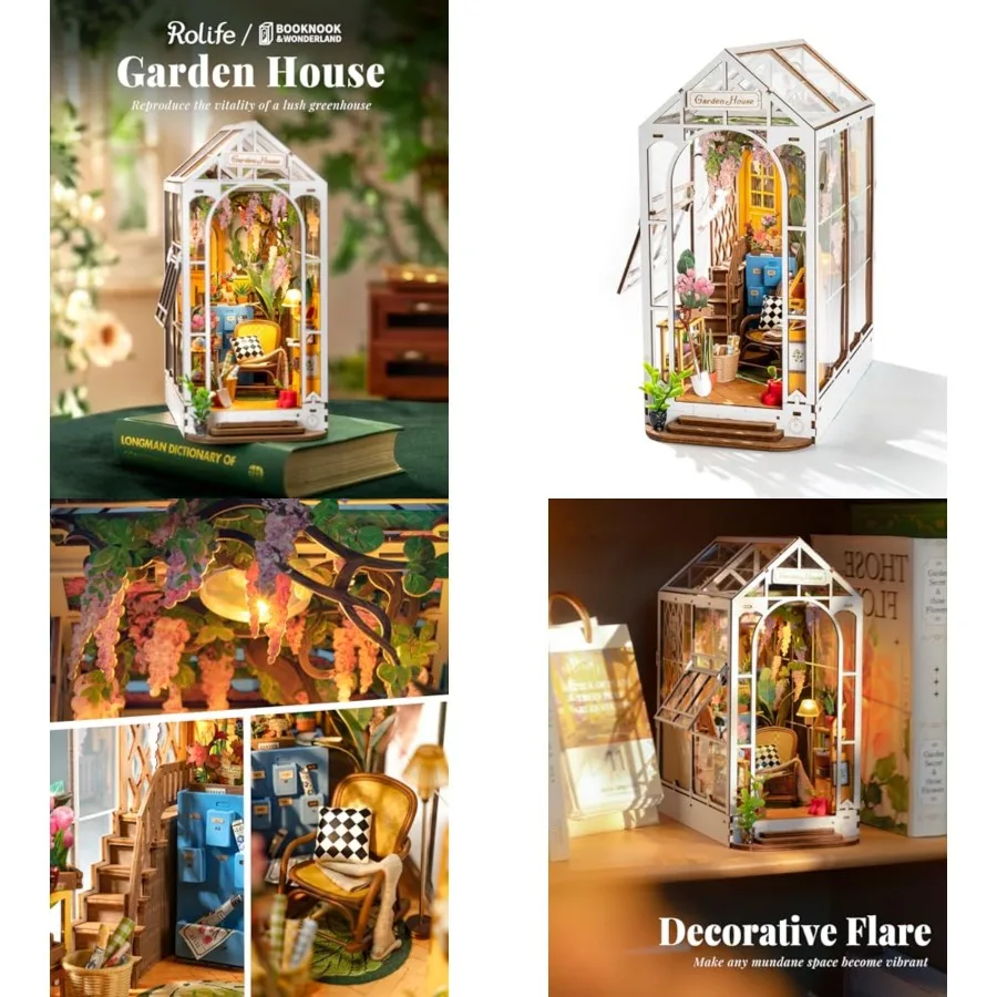 DIY Book Nook Kit Wooden 3D Puzzle Bookends 9.5" Garden House Miniature Kit with LED Bookshelf Decor Arts and Crafts for Adults
DIY Book Nook Kit Wooden 3D Puzzle Bookends 9.5" Garden House Miniature Kit with LED Bookshelf Decor Arts and Crafts for Adults