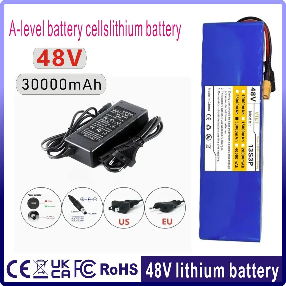 2025 New 48V 13S3P XT60+DC 30000mAh 18650 500W-1000W Power Li-ion Battery Pack for Ebike High Quality Battery BMS+54.6V Charger
2025 New 48V 13S3P XT60+DC 30000mAh 18650 500W-1000W Power Li-ion Battery Pack for Ebike High Quality Battery BMS+54.6V Charger