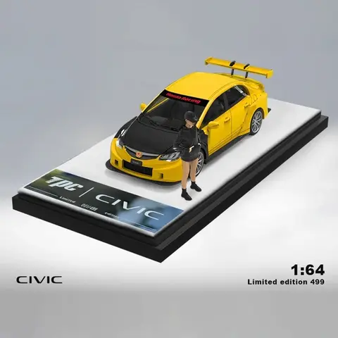 TPC 1:64 Honda Civic Type-R FD2 Pres Döküm Araba Modeli (2 SKU: Figürlü/Figürsüz) Sarı Karbon Kaplama Sınırlı Üretim Stokta Mevcut