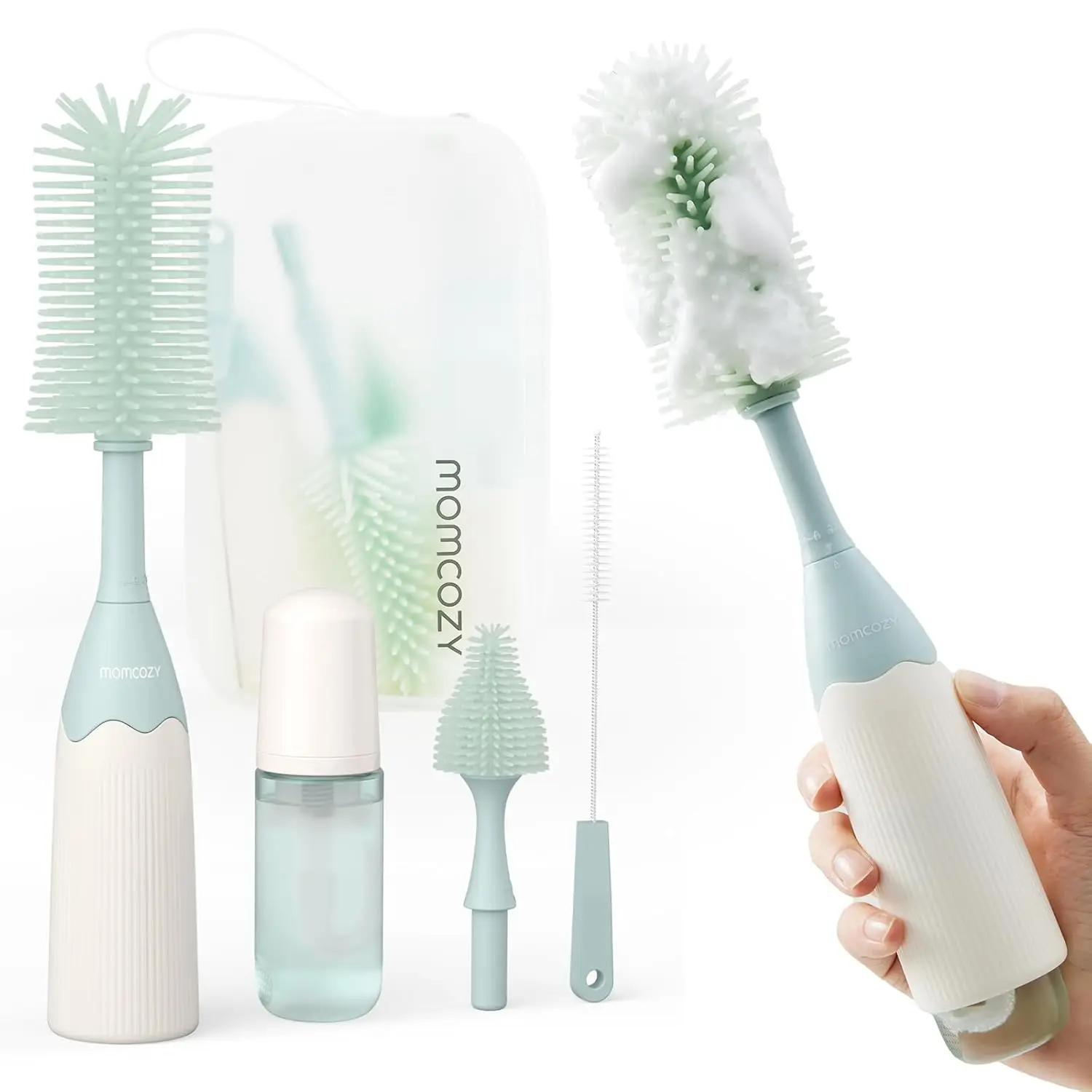 Push-Press Foam Bottle Brush Kit for Baby Bottles, Pumps, Nipples - Gentle Silicone Bristles, Travel-Friendly
Push-Press Foam Bottle Brush Kit for Baby Bottles, Pumps, Nipples - Gentle Silicone Bristles, Travel-Friendly