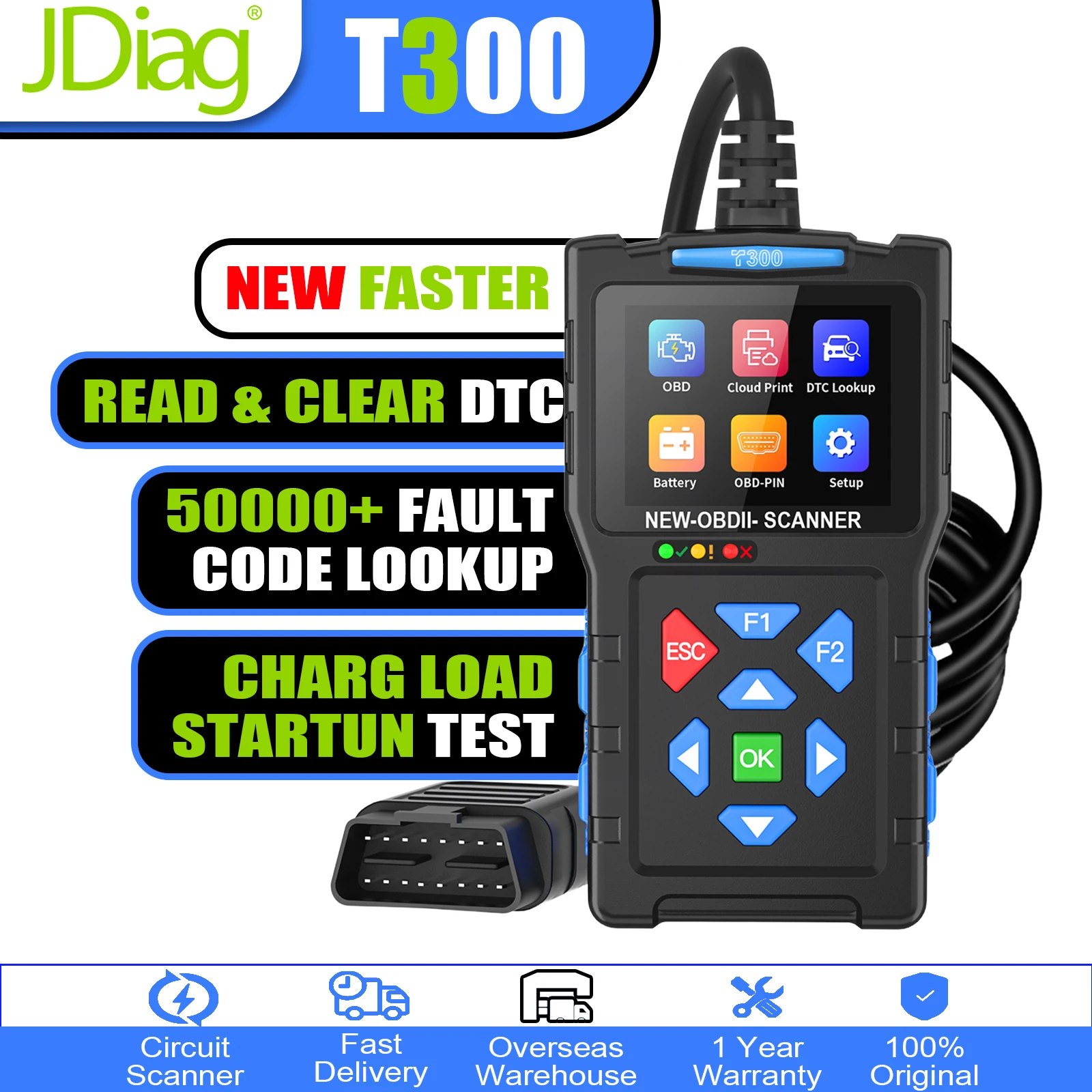 JDiag T300 OBD2 Scanner Automotive Engine Fault Code Reader Startup Tester Charging Test Supports Cloud Printing Diagnostic Tool
JDiag T300 OBD2 Scanner Automotive Engine Fault Code Reader Startup Tester Charging Test Supports Cloud Printing Diagnostic Tool