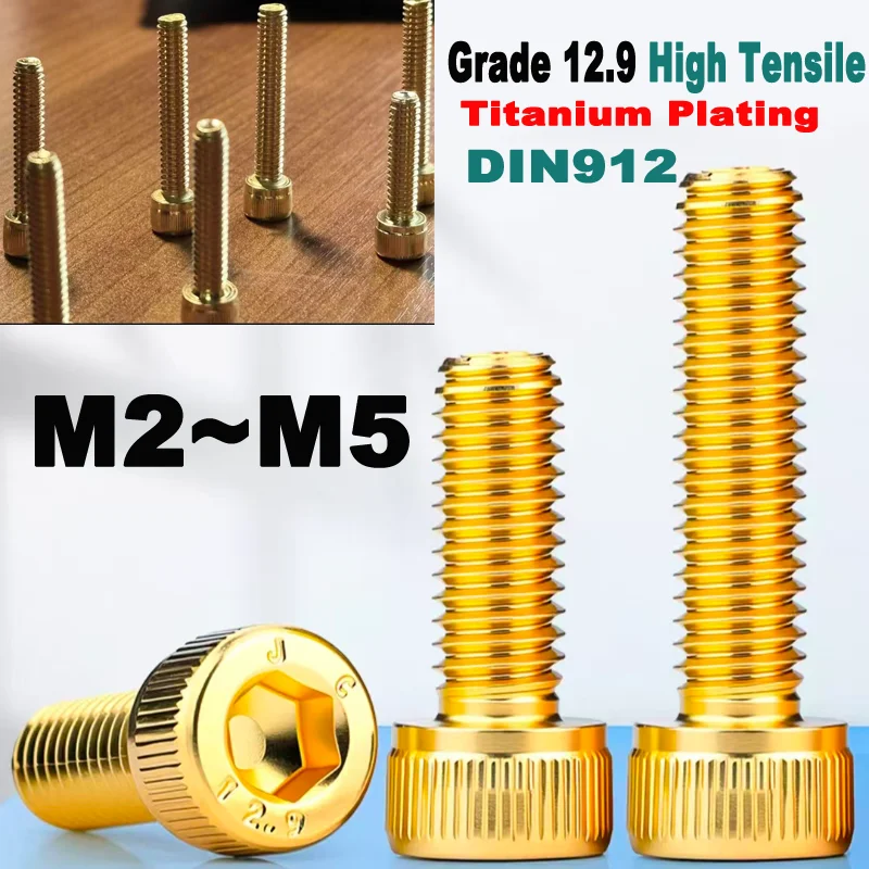 Titanium Gold Plated Allen Bolts M2-M5 | DIN 912 Grade 12.9 Cup Head Socket Cap Screws
Titanium Gold Plated Allen Bolts M2-M5 | DIN 912 Grade 12.9 Cup Head Socket Cap Screws