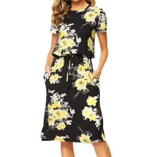 Summer Casual Short Sleeved Pocket Floral Print Dress for Women, Elegant Waist Cinched Casual Slim Straight Tube Dress
Summer Casual Short Sleeved Pocket Floral Print Dress for Women, Elegant Waist Cinched Casual Slim Straight Tube Dress