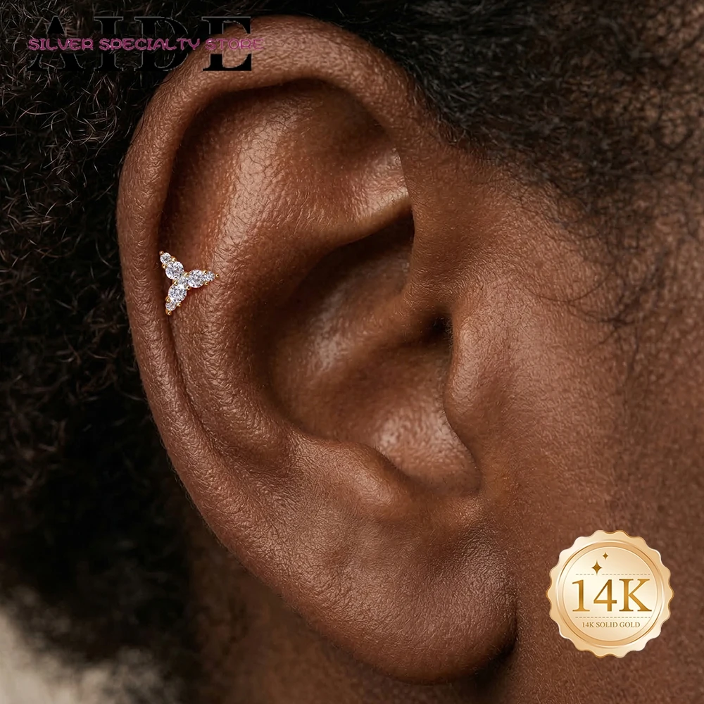 AIDE 14K Solid Gold Lucky Clover With Four Petals Piercing Earrings For Women Flower with Spiral Stud Daily Wear Party and Gifts
AIDE 14K Solid Gold Lucky Clover With Four Petals Piercing Earrings For Women Flower with Spiral Stud Daily Wear Party and Gifts