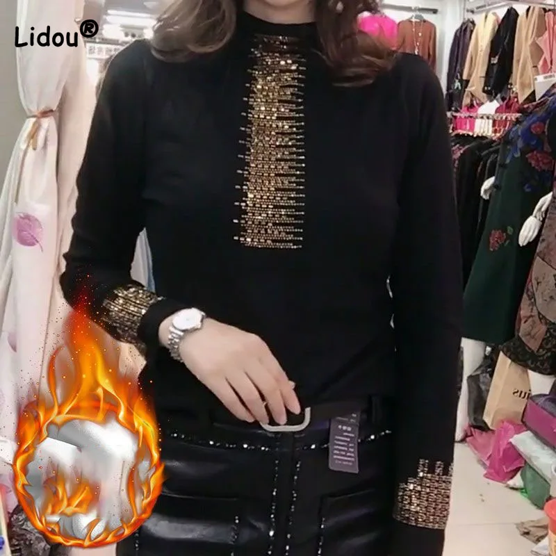 Fashion Thick Solid Color Diamonds Patchwork T-shirt New Autumn Winter Women's Clothing Long Sleeve Slim Half High Collar Tops
Fashion Thick Solid Color Diamonds Patchwork T-shirt New Autumn Winter Women's Clothing Long Sleeve Slim Half High Collar Tops