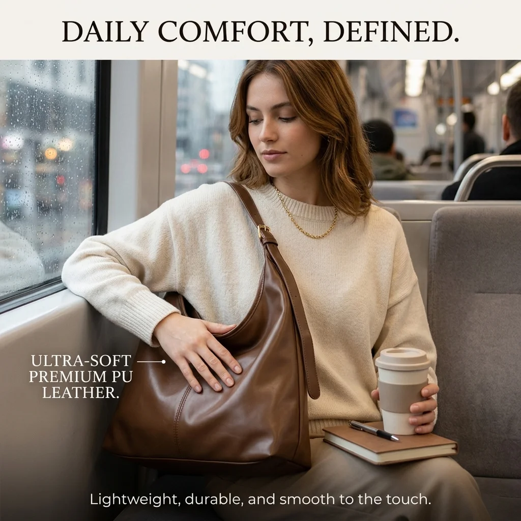 Hobo Shoulder Bag for Women Soft PU Leather Slouchy Tote Purse Casual Lightweight Handbag for Work, Travel & Everyday Use
Hobo Shoulder Bag for Women Soft PU Leather Slouchy Tote Purse Casual Lightweight Handbag for Work, Travel & Everyday Use
