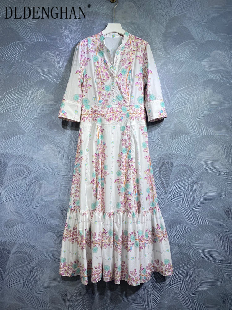DLDENGHAN Spring Cotton Dress Women V-Neck Short Sleeve Floral Print Elegant Party Long Dresses Fashion Designer New
DLDENGHAN Spring Cotton Dress Women V-Neck Short Sleeve Floral Print Elegant Party Long Dresses Fashion Designer New