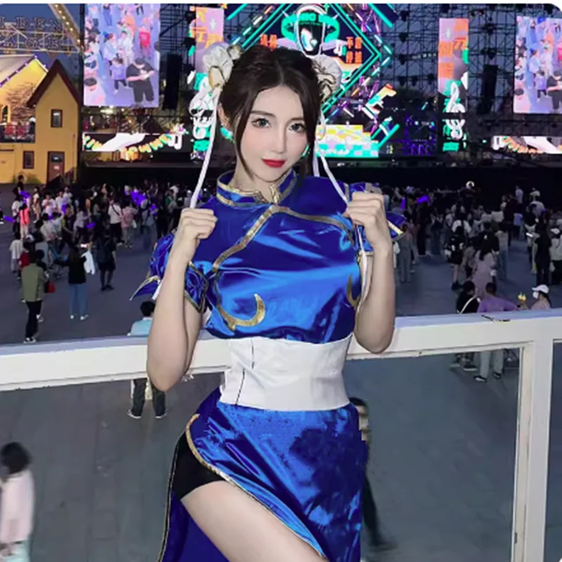 Игра Street Chun Li костюмы для косплея Sutorito Faita синее платье Cheongsam с поясом головные уборы с женской одеждой для девочек Хэллоуин вечерние
Игра Street Chun Li костюмы для косплея Sutorito Faita синее платье Cheongsam с поясом головные уборы с женской одеждой для девочек Хэллоуин вечерние