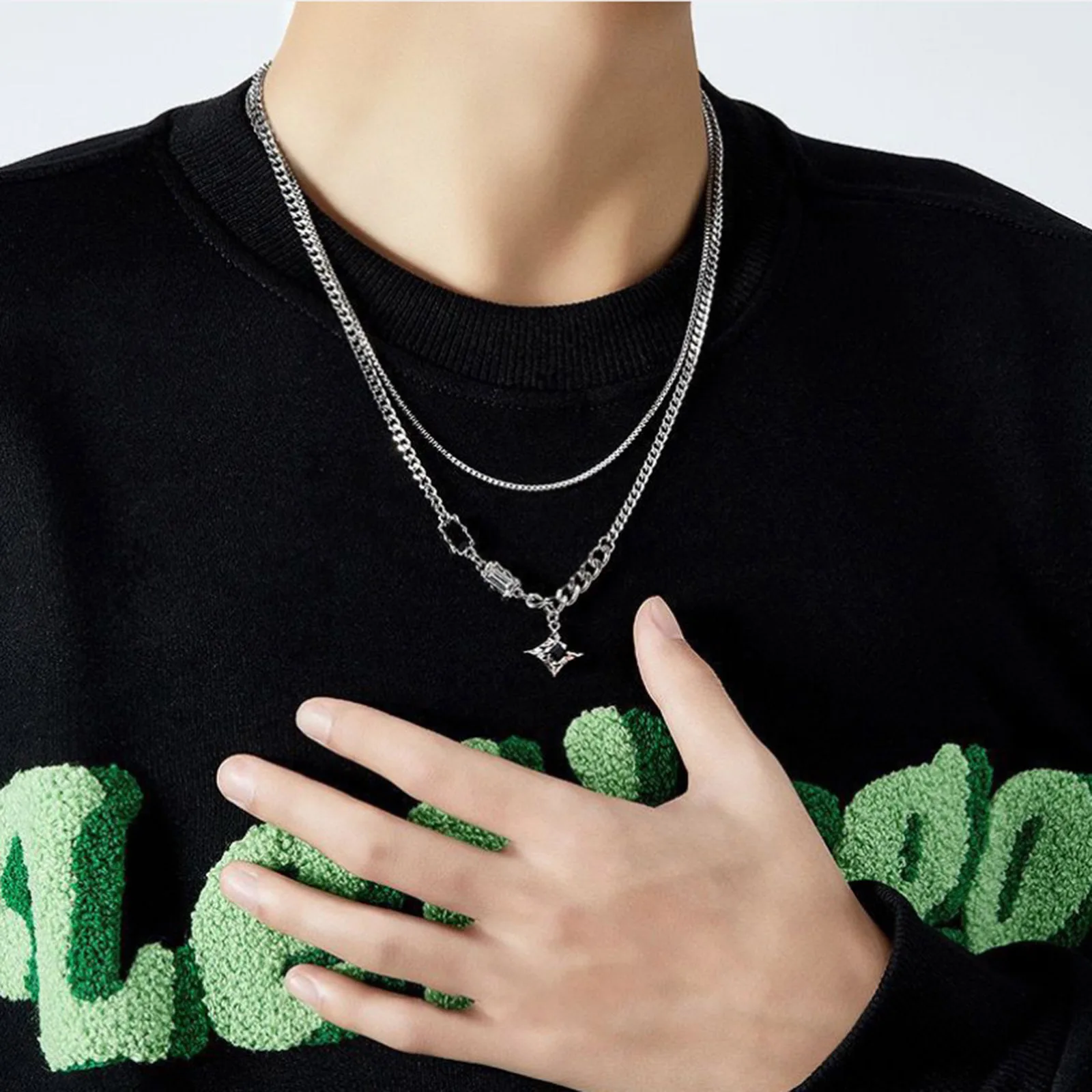 Black Star Charm Choker Necklace for Man Woman Stainless Steel Jewelry Double Link Chain Stacking Collar Birthday Christmas Gift 
Black Star Charm Choker Necklace for Man Woman Stainless Steel Jewelry Double Link Chain Stacking Collar Birthday Christmas Gift