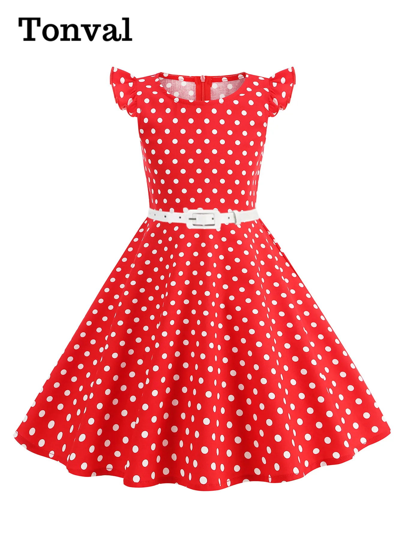 Tonval O-Neck Ruffled Sleeve Polka Dot 1950s Style Girls Party Dresses with Belt 2025 Summer Kids Clothes Vintage A-Line Dress
Tonval O-Neck Ruffled Sleeve Polka Dot 1950s Style Girls Party Dresses with Belt 2025 Summer Kids Clothes Vintage A-Line Dress