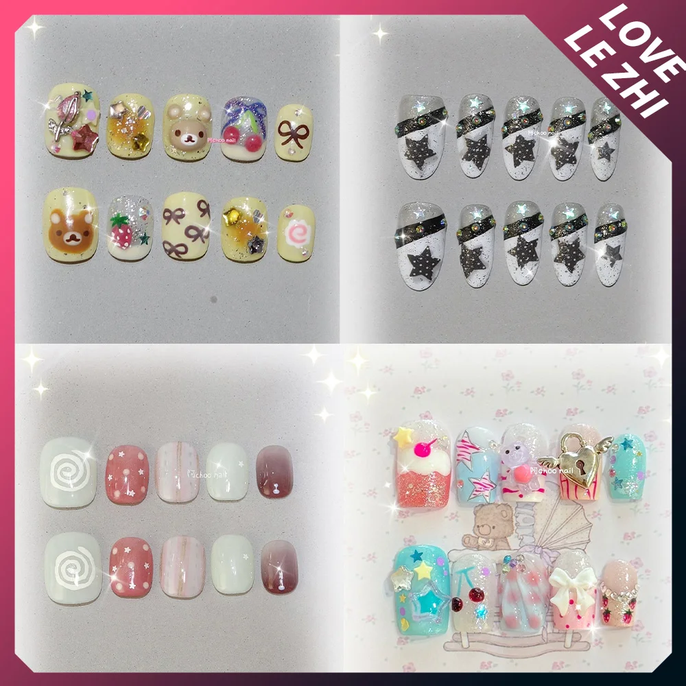 Cartoon Y2K Cute Bear Diamond Stars Short Fake Nail Hand-Drawn Bowknot Dots Flowers Glitter Powder Nail Patch Birthday Gift
Cartoon Y2K Cute Bear Diamond Stars Short Fake Nail Hand-Drawn Bowknot Dots Flowers Glitter Powder Nail Patch Birthday Gift