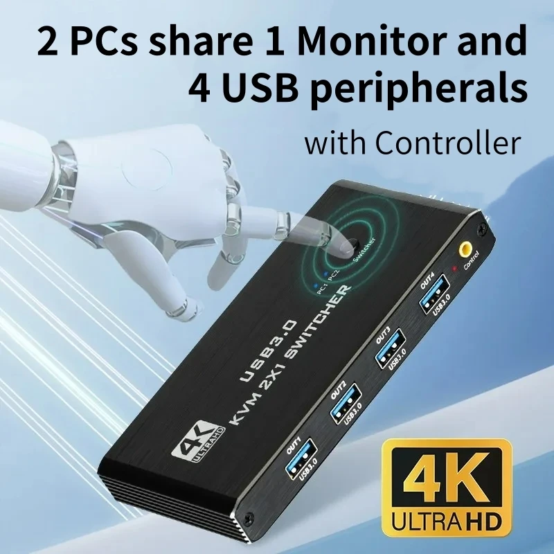 USB 3.0 KVM 2x1 Switch With Remote for 2 Computers Share 1 HDMI-compatible Monitor and Keybord/Mouse/Printer(4 USB Peripherals)
USB 3.0 KVM 2x1 Switch With Remote for 2 Computers Share 1 HDMI-compatible Monitor and Keybord/Mouse/Printer(4 USB Peripherals)
