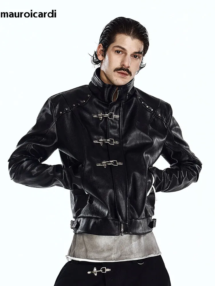 Mauroicardi Spring Autumn Cool Short Black Pu Leather Racing Jacket Men Zip Up Luxury Brands Original Streetwear Clothes 2026
Mauroicardi Spring Autumn Cool Short Black Pu Leather Racing Jacket Men Zip Up Luxury Brands Original Streetwear Clothes 2026