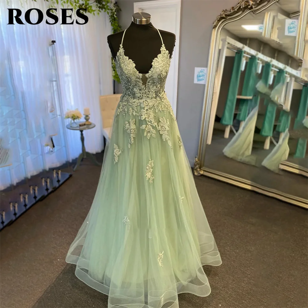 ROSES Sage Green Party Dress Halter V Neck فساتين السهرة Lace Up Back Night Dress Appliques Gala Dress Customize
ROSES Sage Green Party Dress Halter V Neck فساتين السهرة Lace Up Back Night Dress Appliques Gala Dress Customize
