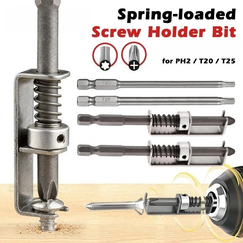 Spring-loaded Anti-Drop Screw Holder Bit,Screw Fixing Bit PH2 T20 T25 Screws,Electric Drill Screwdriver Power Tool Accessories
Spring-loaded Anti-Drop Screw Holder Bit,Screw Fixing Bit PH2 T20 T25 Screws,Electric Drill Screwdriver Power Tool Accessories