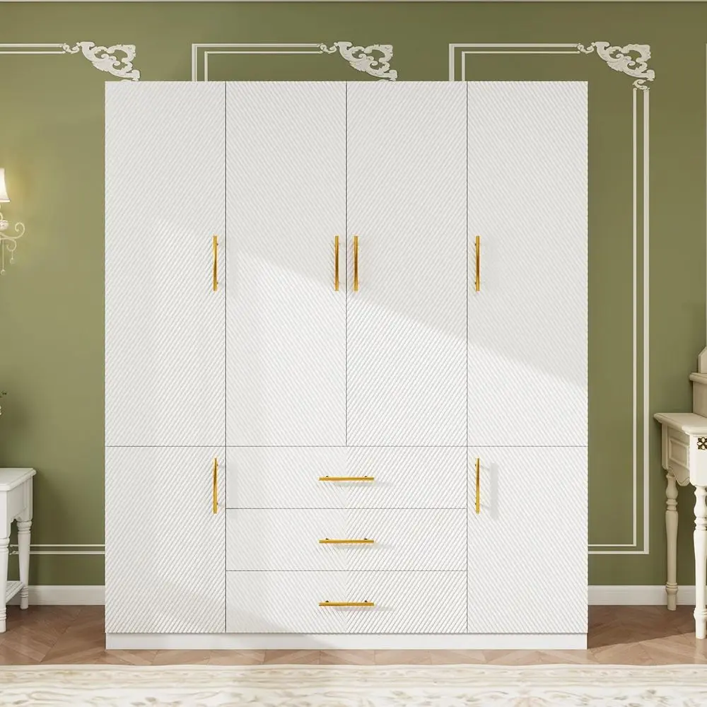 4-Door White Wooden Large Wardrobe with Hanging Bars, Drawers, and Shelves
4-Door White Wooden Large Wardrobe with Hanging Bars, Drawers, and Shelves