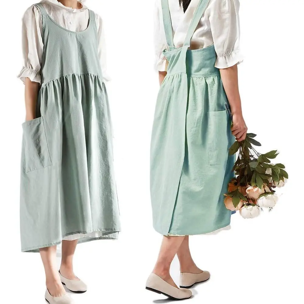 Cotton Linen Back Apron Women with Pockets Cooking Gardening Turquoise without Waist Ties
Cotton Linen Back Apron Women with Pockets Cooking Gardening Turquoise without Waist Ties