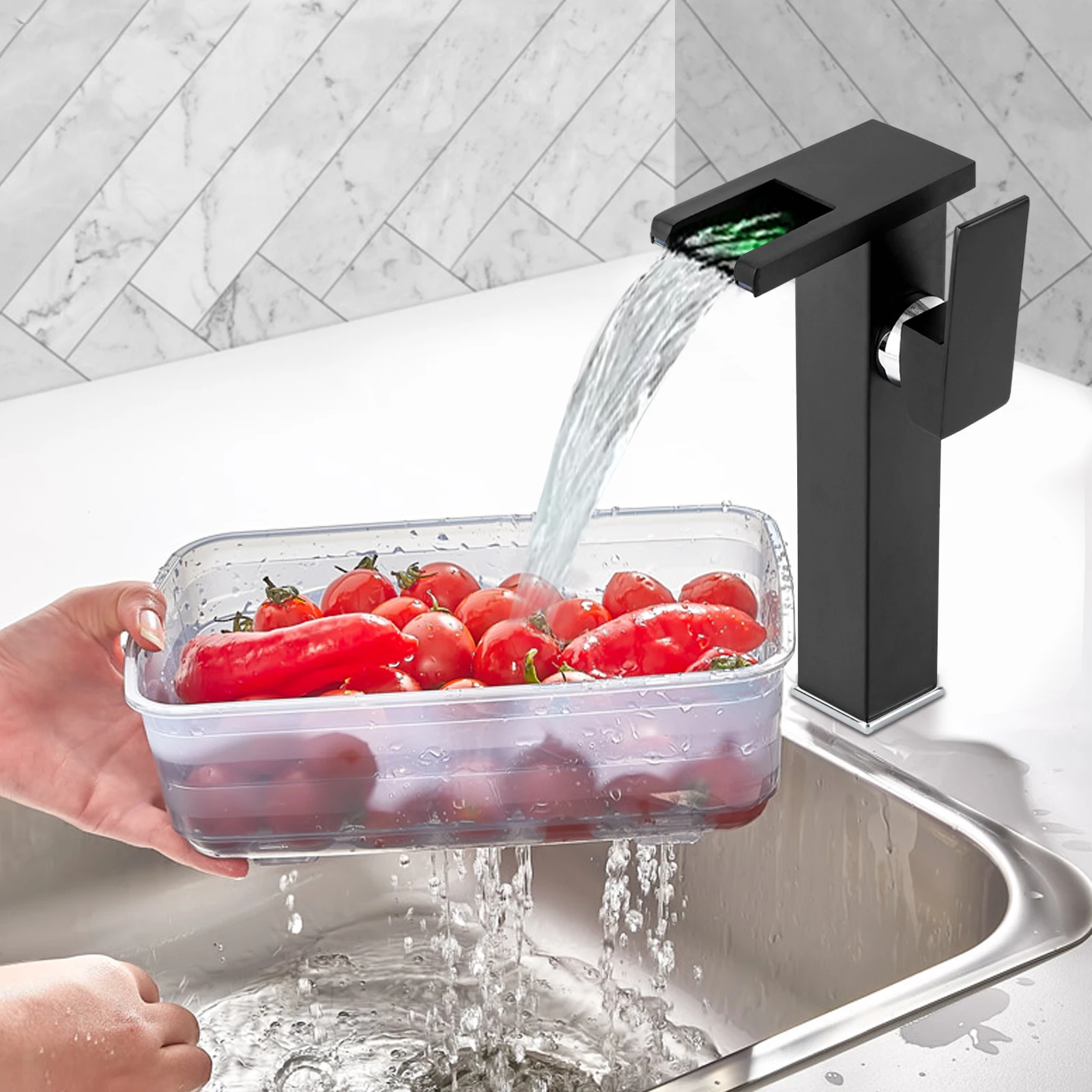 Vessel Faucet 3 Color Led Light LED Waterfall Faucet Single Handle Vessel Sink Faucet Black for Bathroom
Vessel Faucet 3 Color Led Light LED Waterfall Faucet Single Handle Vessel Sink Faucet Black for Bathroom