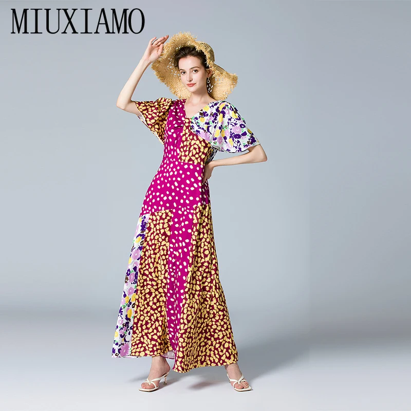 MIUXIMAO 2022 High Quality Spring&Summer Elegant Dress Short Sleeve V-Neck Patchwork Print Fashion Long Dress Women Vestides
MIUXIMAO 2022 High Quality Spring&Summer Elegant Dress Short Sleeve V-Neck Patchwork Print Fashion Long Dress Women Vestides