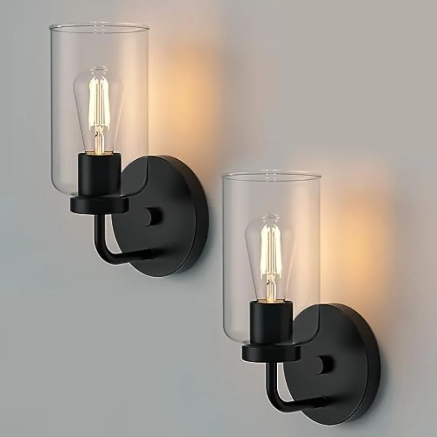 Zevluck Wall Sconces Set of 2, Modern Wall Light Fixtures with Clear Glass Shade, Matte Black Bathroom Vanity Light, Hardwired
Zevluck Wall Sconces Set of 2, Modern Wall Light Fixtures with Clear Glass Shade, Matte Black Bathroom Vanity Light, Hardwired