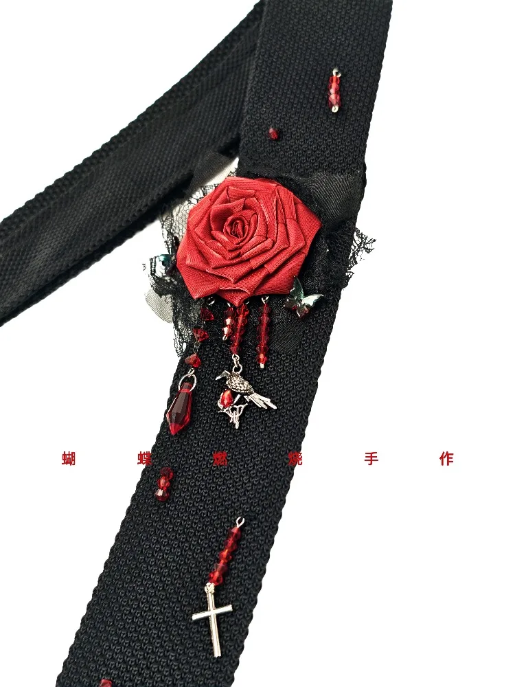 Knitted Tie with Red and Black Lace Cross Butterfly Red Rose Decor Necktie Y2K Punk Necktie
Knitted Tie with Red and Black Lace Cross Butterfly Red Rose Decor Necktie Y2K Punk Necktie