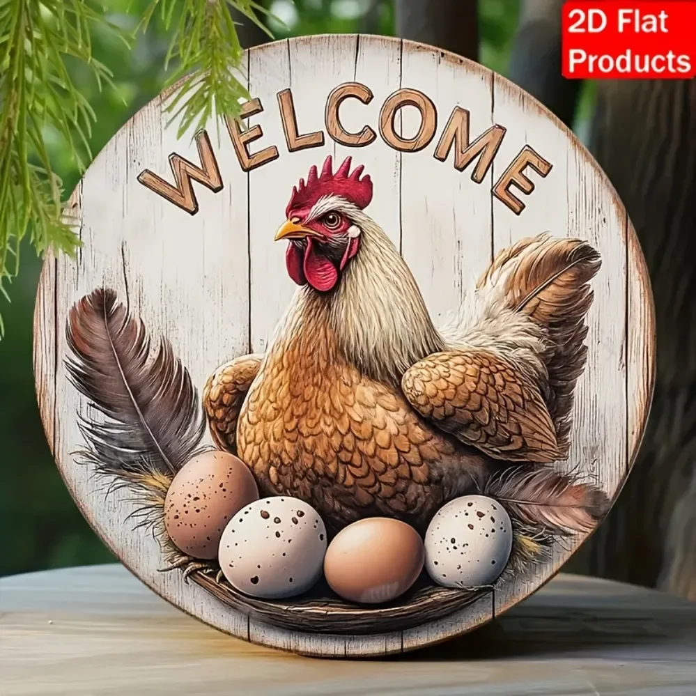 Farmhouse Welcome Sign with Hen and Eggs Round Metal Tin Sign Wall Art Decor for Rustic Porch and Chicken Coop Decoration
Farmhouse Welcome Sign with Hen and Eggs Round Metal Tin Sign Wall Art Decor for Rustic Porch and Chicken Coop Decoration