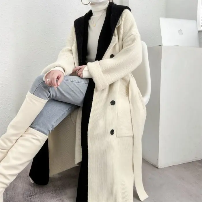 Autumn and Winter Thickened Hooded Long Neck Knitted Cardigan Midi Length Loose Lazy Fake Two Autumn Sweater Coats
Autumn and Winter Thickened Hooded Long Neck Knitted Cardigan Midi Length Loose Lazy Fake Two Autumn Sweater Coats