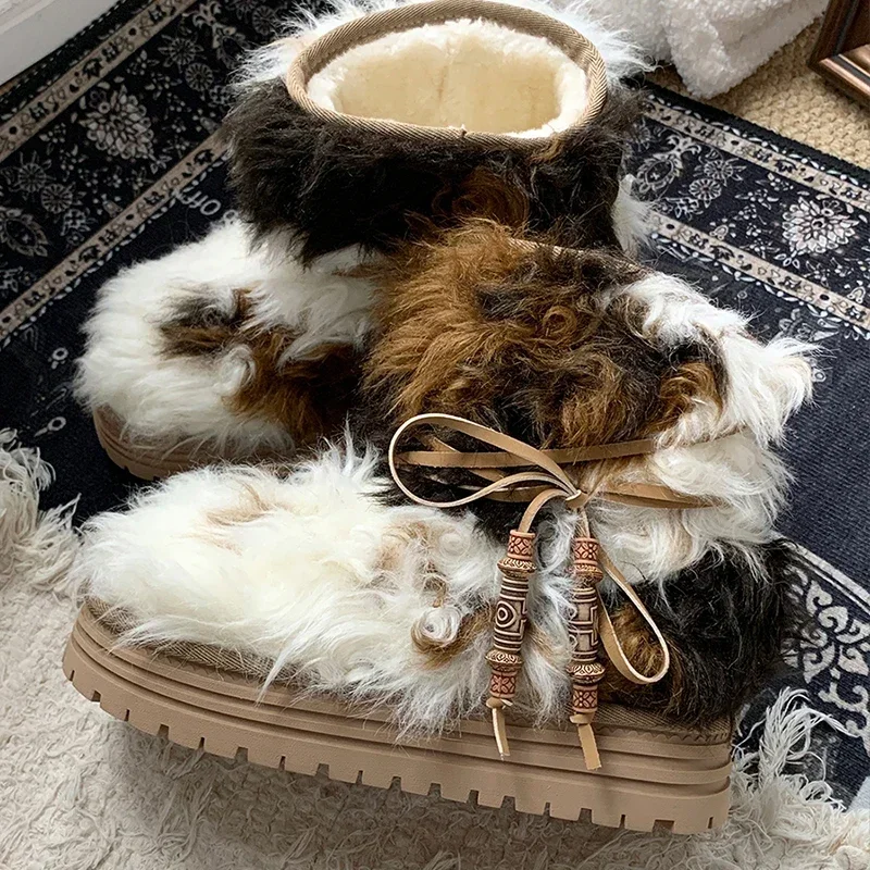 Retro Fur Platform Snow Boots Women Ankle Warm Flats Shoes 2025 Winter New Trend Designer Long Plush Cotton Fashion Botas Mujer
Retro Fur Platform Snow Boots Women Ankle Warm Flats Shoes 2025 Winter New Trend Designer Long Plush Cotton Fashion Botas Mujer