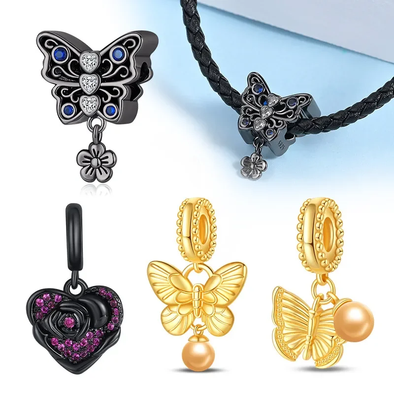S925 Silver Gold Butterfly Black Flower Charms Beads Fit Pandora 925 Original Bracelets DIY Luxuty Party Jewelry Gift for Women
S925 Silver Gold Butterfly Black Flower Charms Beads Fit Pandora 925 Original Bracelets DIY Luxuty Party Jewelry Gift for Women