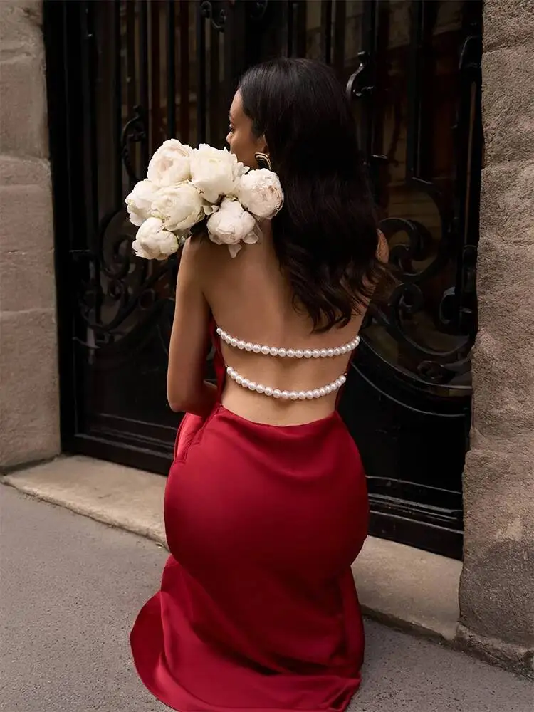 Red Satin Backless Pearl Sexy Maxi Women Swinging Collar Sleeveless Slim Long Dress Elegant Evening Cocktail Party Vestido
Red Satin Backless Pearl Sexy Maxi Women Swinging Collar Sleeveless Slim Long Dress Elegant Evening Cocktail Party Vestido