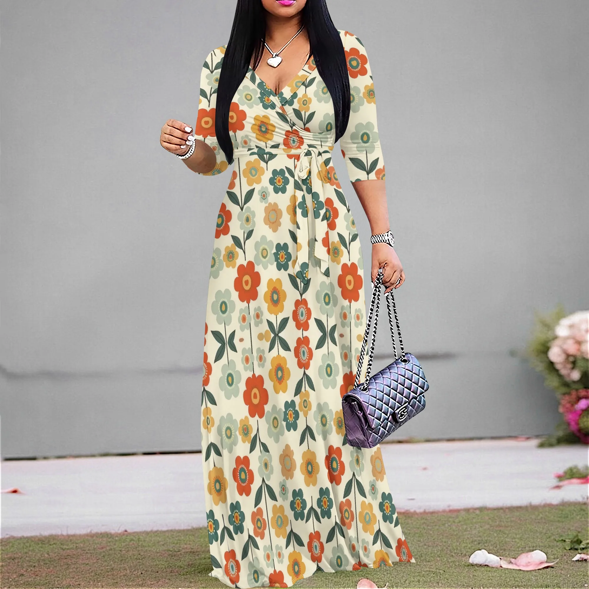 Vintage Flowers Graphics Dresses for Women Casual Sexy V Neck 3/4 Sleeves Fashion Dress Ruched Belted Trendy Maxi Dress
Vintage Flowers Graphics Dresses for Women Casual Sexy V Neck 3/4 Sleeves Fashion Dress Ruched Belted Trendy Maxi Dress