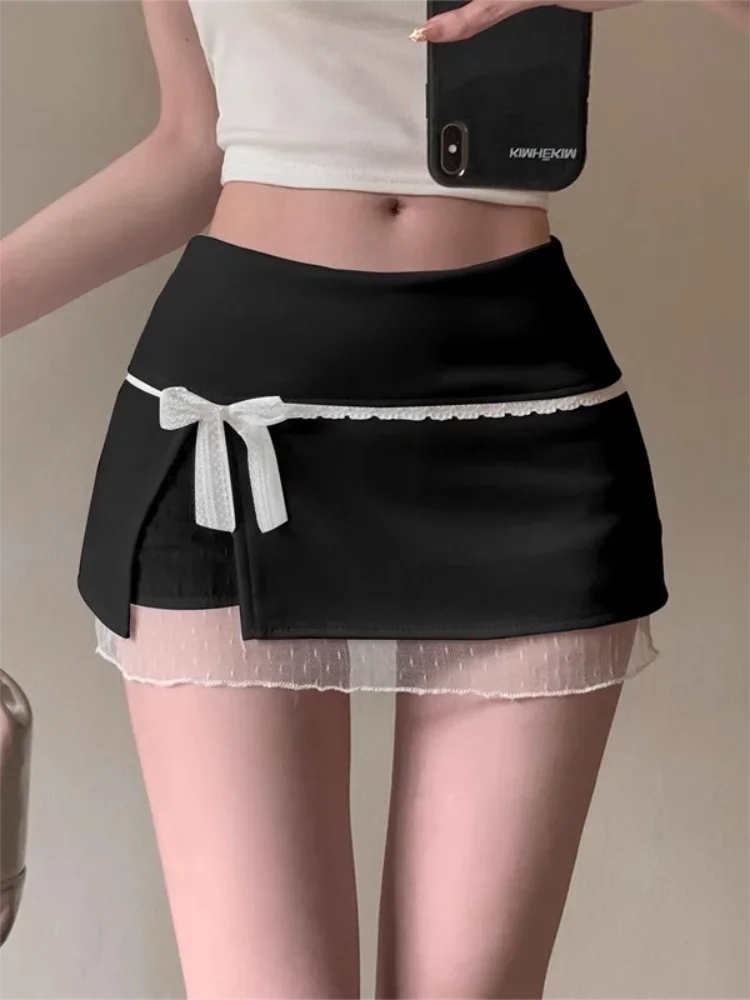 Lace Bow Mini Skirt Women Y2K Aesthetic High Waist Split Short Skirt with Mesh Kawaii Cute Casual Streetwear Club Party Style
Lace Bow Mini Skirt Women Y2K Aesthetic High Waist Split Short Skirt with Mesh Kawaii Cute Casual Streetwear Club Party Style