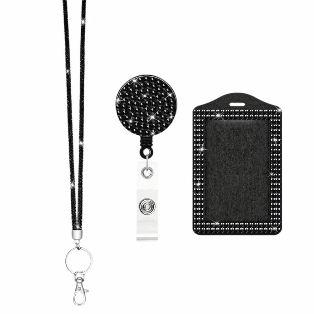 Bling ID Holder with Lanyard Rhinestone Decorated Elegant Design Shiny Finish Badge Reel Easy Pull Buckle Adjustable
Bling ID Holder with Lanyard Rhinestone Decorated Elegant Design Shiny Finish Badge Reel Easy Pull Buckle Adjustable