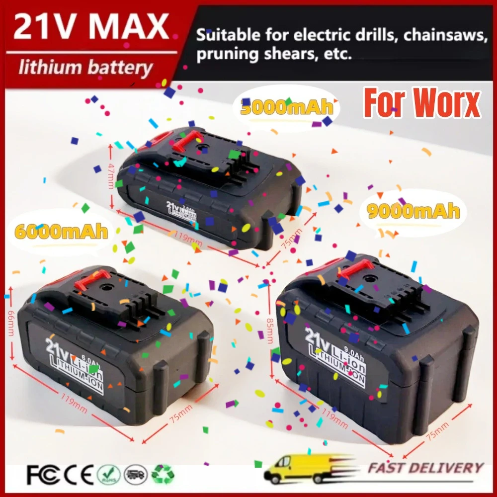 21V 9000mAh Large Capacity Rechargeable Lithium Battery for Worx Electric Drills, Chainsaws, Pruning Shears, Etc.
21V 9000mAh Large Capacity Rechargeable Lithium Battery for Worx Electric Drills, Chainsaws, Pruning Shears, Etc.