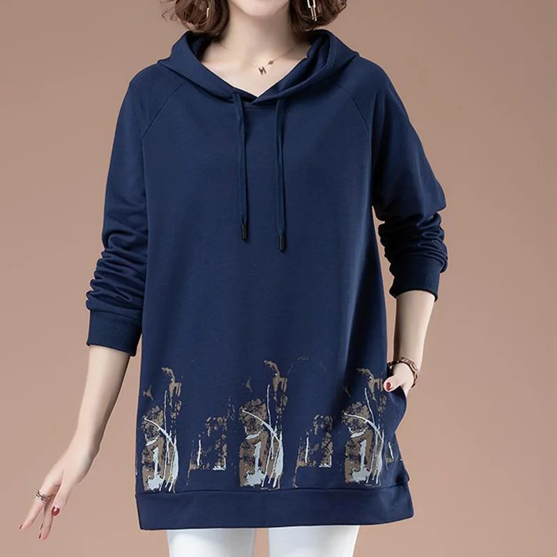 Cotton Loose Fitting Sweater Female Korean Version Hooded Drawstring Autumn Winter New Style Printed Mid Length Top for Women
Cotton Loose Fitting Sweater Female Korean Version Hooded Drawstring Autumn Winter New Style Printed Mid Length Top for Women