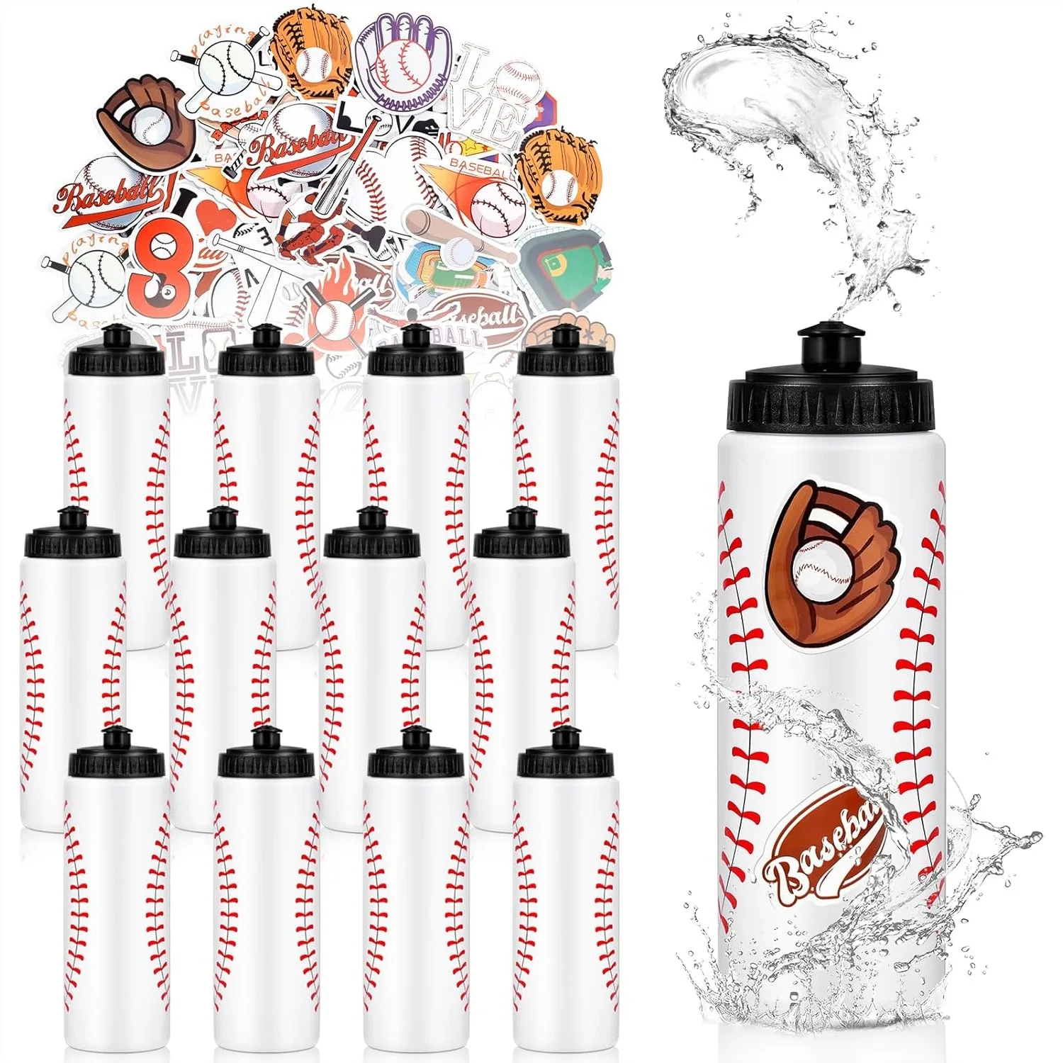 12 Pcs Baseball Water Bottles Bulk with 300 Stickers, 20oz Reusable Plastic Squeeze Sports Bottles for Team Gym
12 Pcs Baseball Water Bottles Bulk with 300 Stickers, 20oz Reusable Plastic Squeeze Sports Bottles for Team Gym