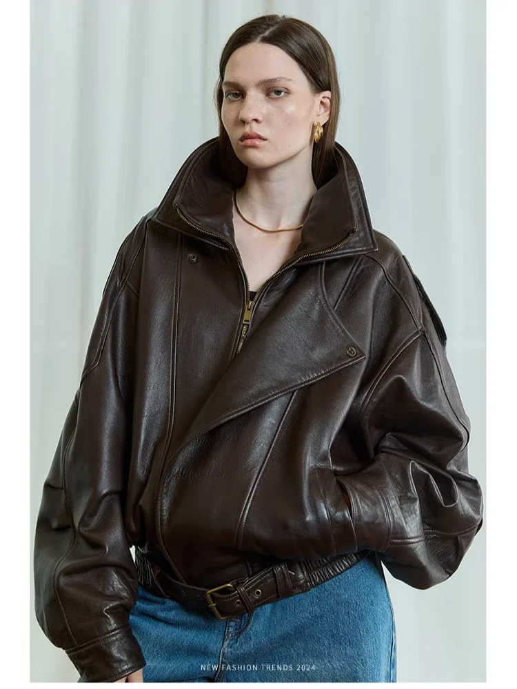 Retro Casual Genuine Leather Motorcycle Jacket for Women Autumn Winter 2026 New High-end Simple Loose Bubble Real Sheepskin Coat
Retro Casual Genuine Leather Motorcycle Jacket for Women Autumn Winter 2026 New High-end Simple Loose Bubble Real Sheepskin Coat