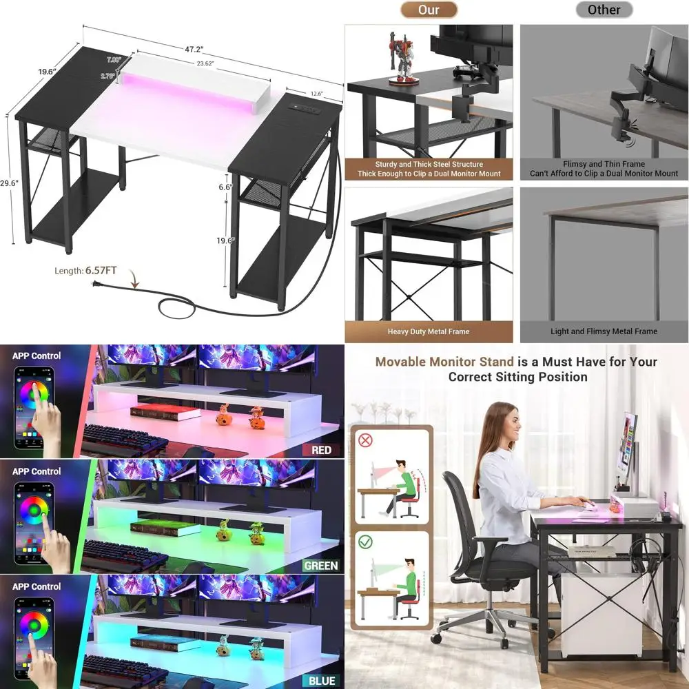 Игровой стол с 48 светодиодами и портами питания и USB, двусторонний стол для рабочей станции, регулируемая подставка для монитора, белый стол для домашнего офиса
Игровой стол с 48 светодиодами и портами питания и USB, двусторонний стол для рабочей станции, регулируемая подставка для монитора, белый стол для домашнего офиса