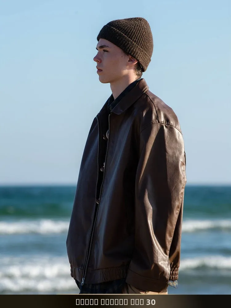 Nted Autumn Winter New American Retro Color Simple PU Leather Lapel Loose Long Sve Leather Jaet Men's Outerwear
Nted Autumn Winter New American Retro Color Simple PU Leather Lapel Loose Long Sve Leather Jaet Men's Outerwear