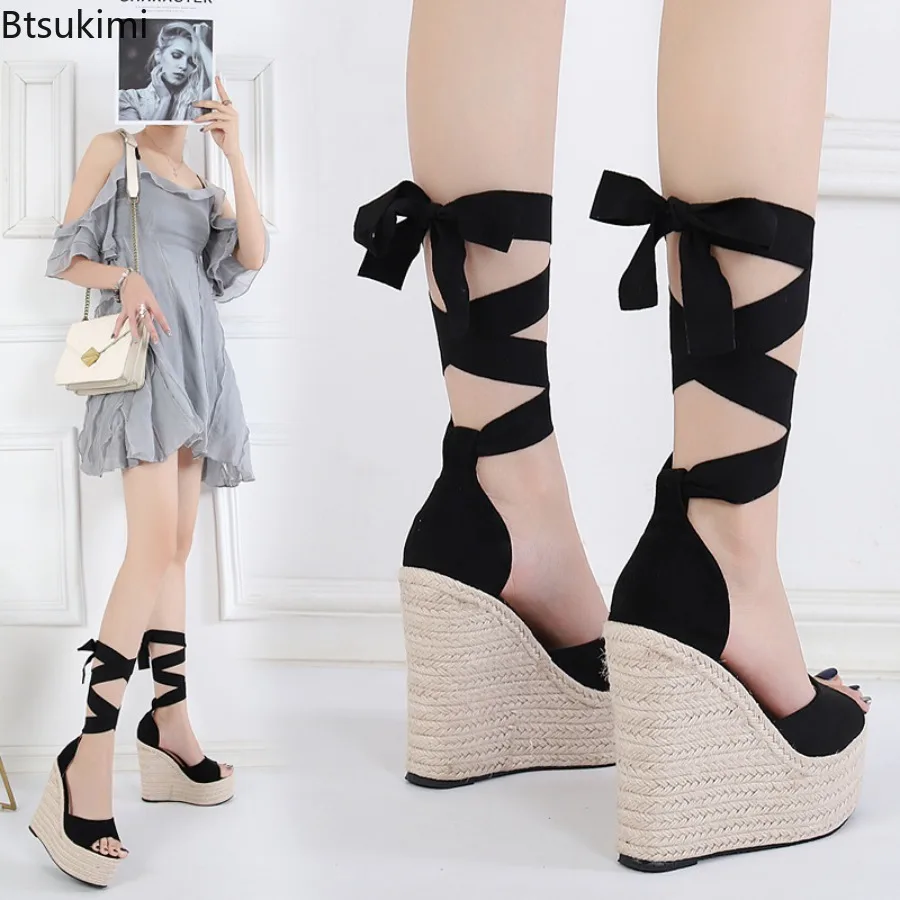 New 2025 Summer Women's Butterfly Knot Solid Black Open Toe Sandals Fashion Platform Wedge High Heel Bowtie Ankle Pumps Ladies
New 2025 Summer Women's Butterfly Knot Solid Black Open Toe Sandals Fashion Platform Wedge High Heel Bowtie Ankle Pumps Ladies