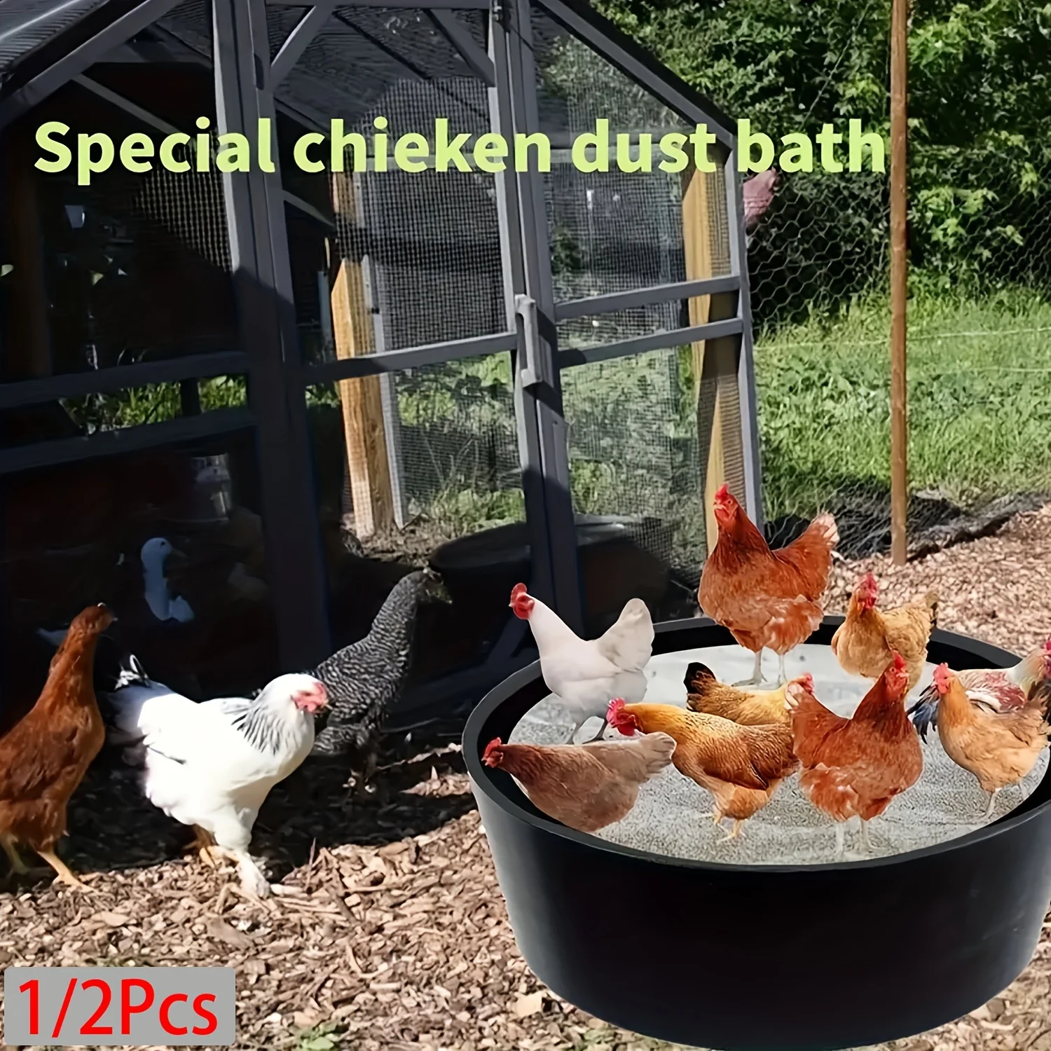 Chicken Dust Removal Bathtub - Diameter 12.5/25 inches, Height 5.9 inches, keeps the chicken coop clean healthy, has screws
Chicken Dust Removal Bathtub - Diameter 12.5/25 inches, Height 5.9 inches, keeps the chicken coop clean healthy, has screws